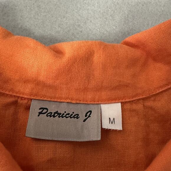 Boxy Linen Popover Shirt Collared Orange Fall Artsy USA Vtg Women’s Medium - Picture 8 of 11